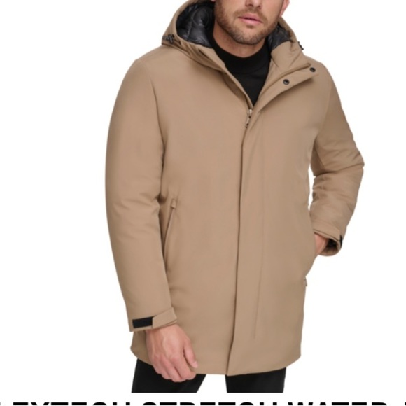 NWT-Calvin Klein-L-tan-zip and snaps, hooded, puffer coat/hooded stadium jacket